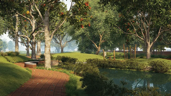 Garden edge and water body at Total Environment Yelahanka